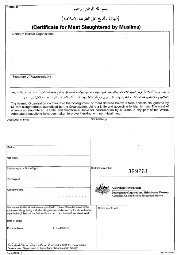 Meat Notice 1308 Australian Government Authorised Halal Program